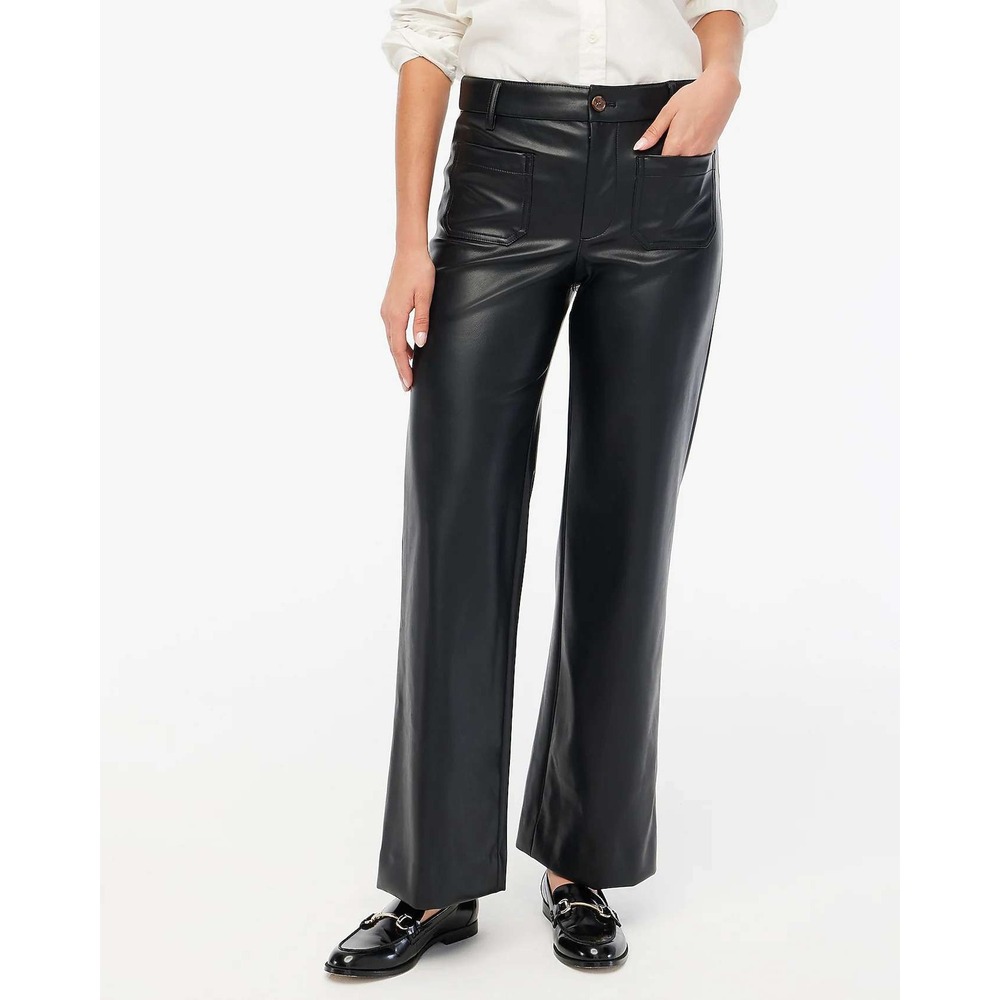 J.Crew Lizzie High-Rise Patch-Pocket Faux-Leather Pant Black Size 28 NWT